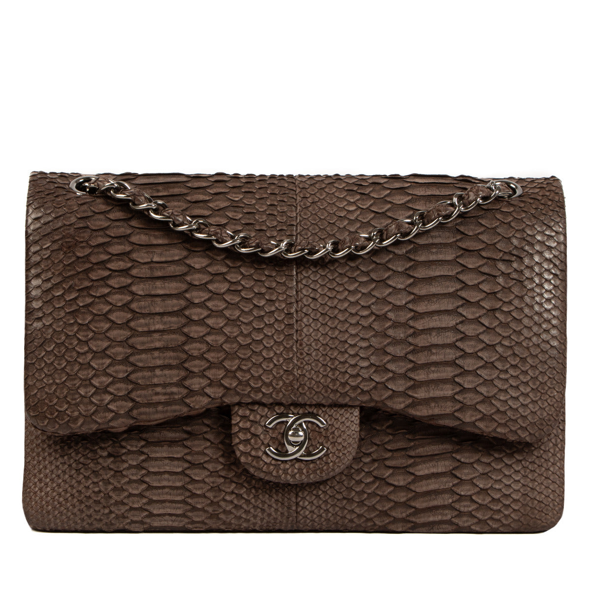 Chanel Taupe Python Large Classic Flap Bag – Labellov