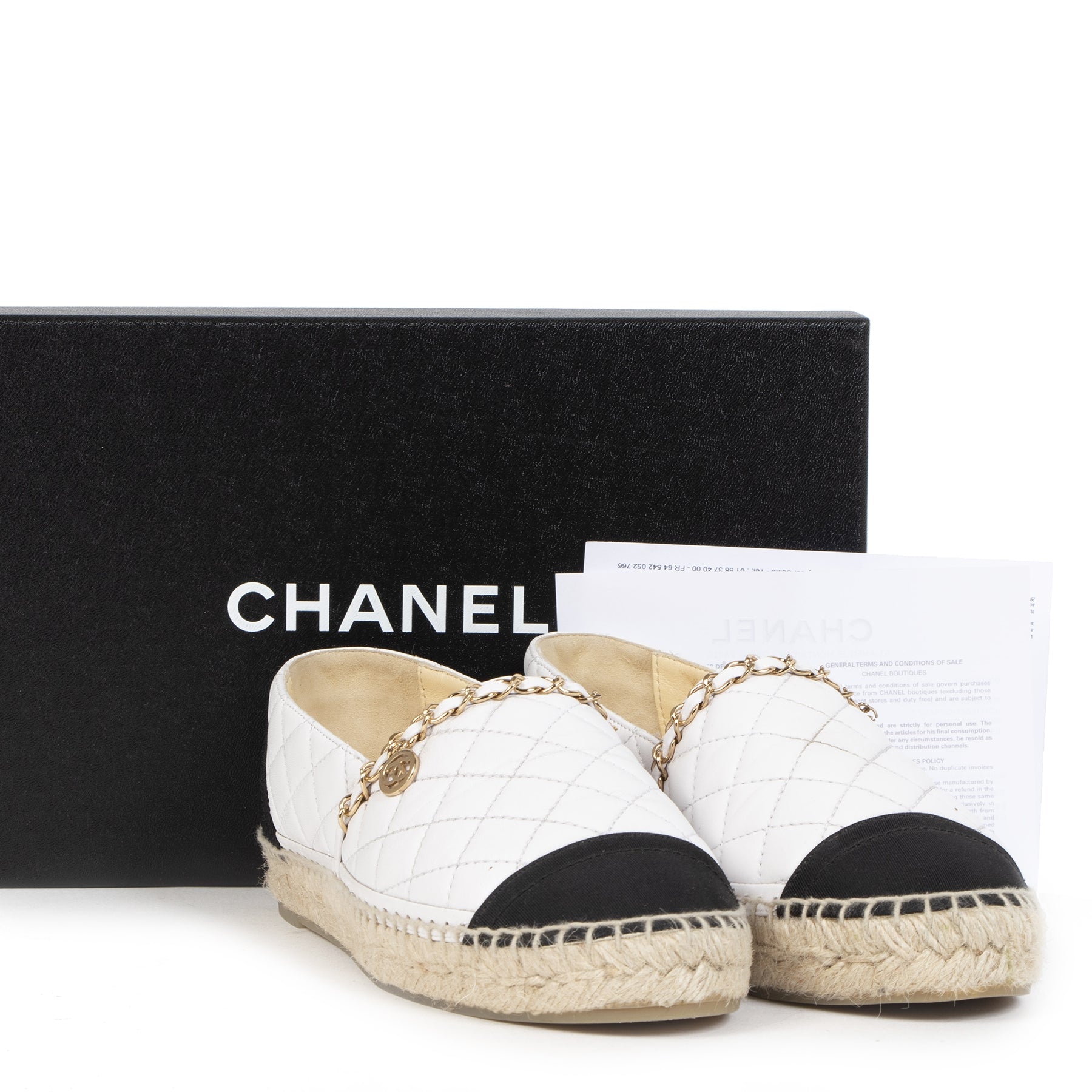 Authentieke tweedehands vintage Chanel White Leather Espadrilles koop online webshop LabelLOV