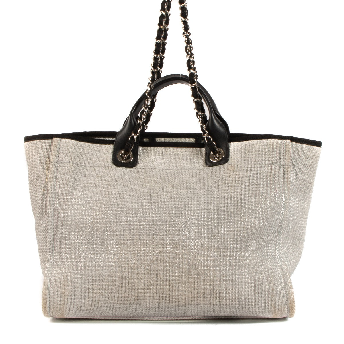 Shop 100% authentic second-life Chanel Grey Deauville Shopper Top Handle Bag on Labellov.com