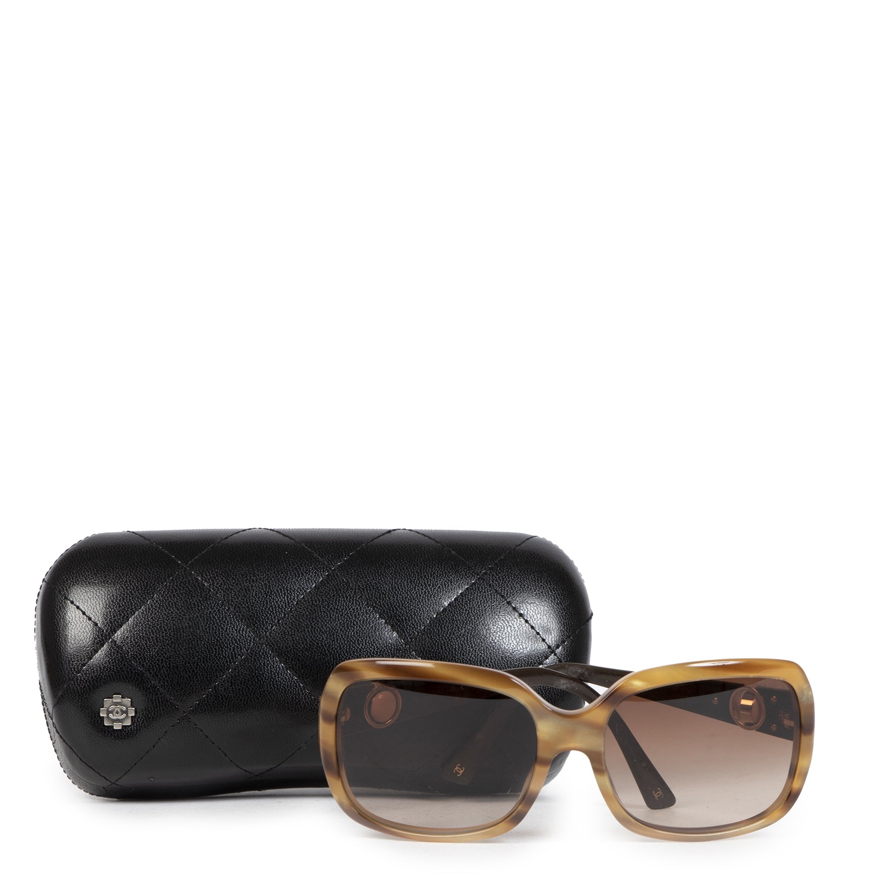 Authentic second-hand vintage Chanel Tortoise Square Sunglasses buy online webshop LabelLOV