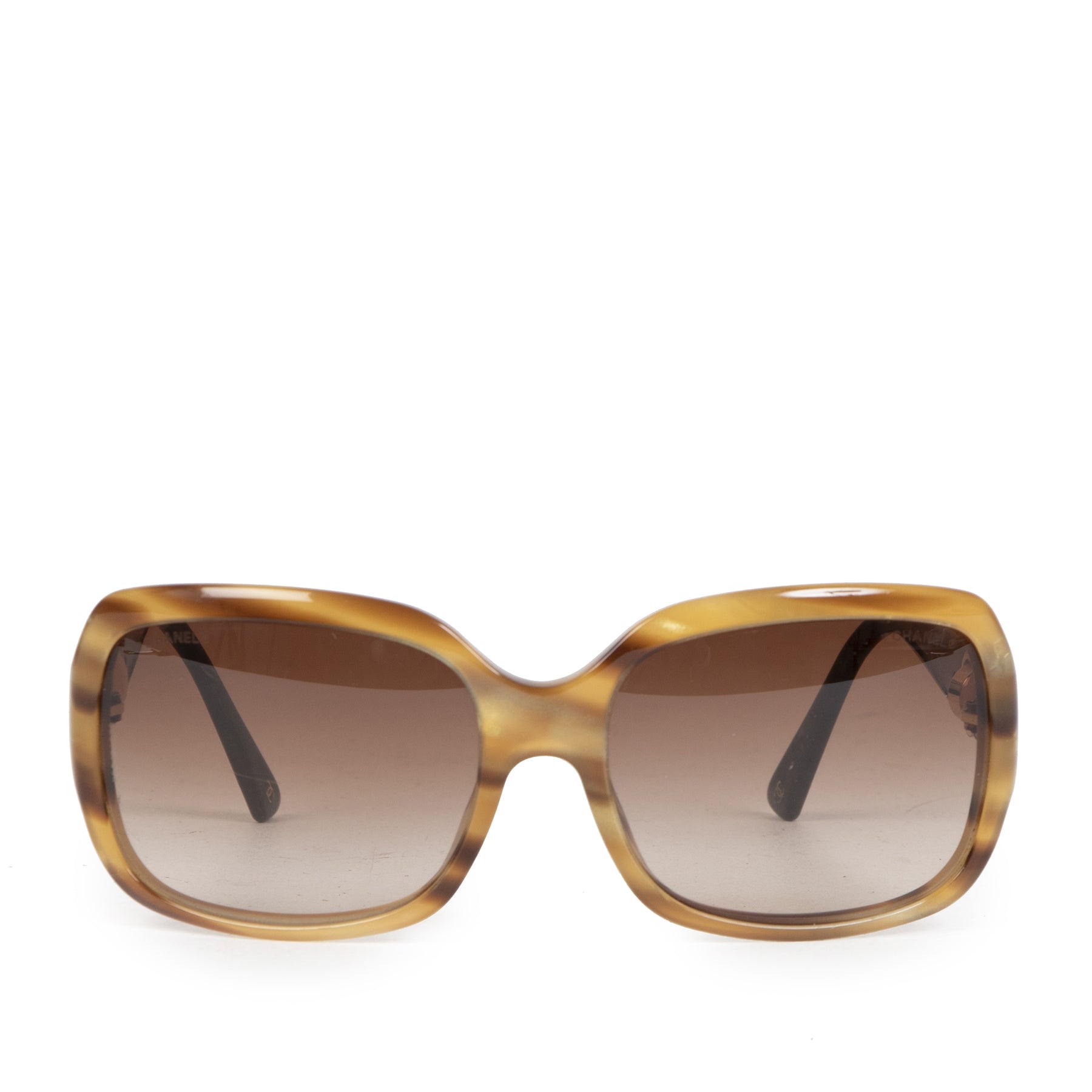 Authentieke tweedehands vintage Chanel Tortoise Square Sunglasses koop online webshop LabelLOV