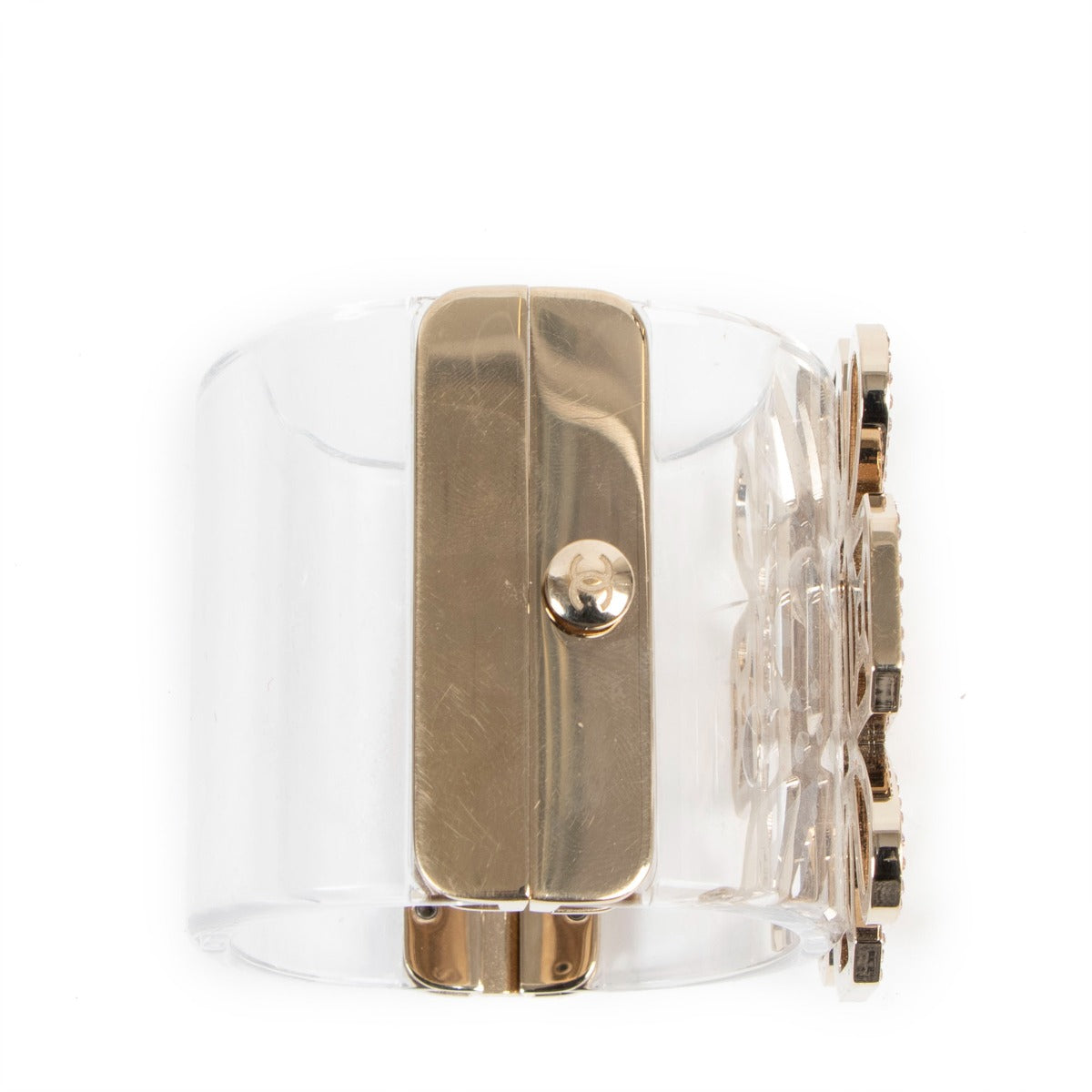 Chanel Spring 2017 Crystal Transparent Wide Bangle Bracelet