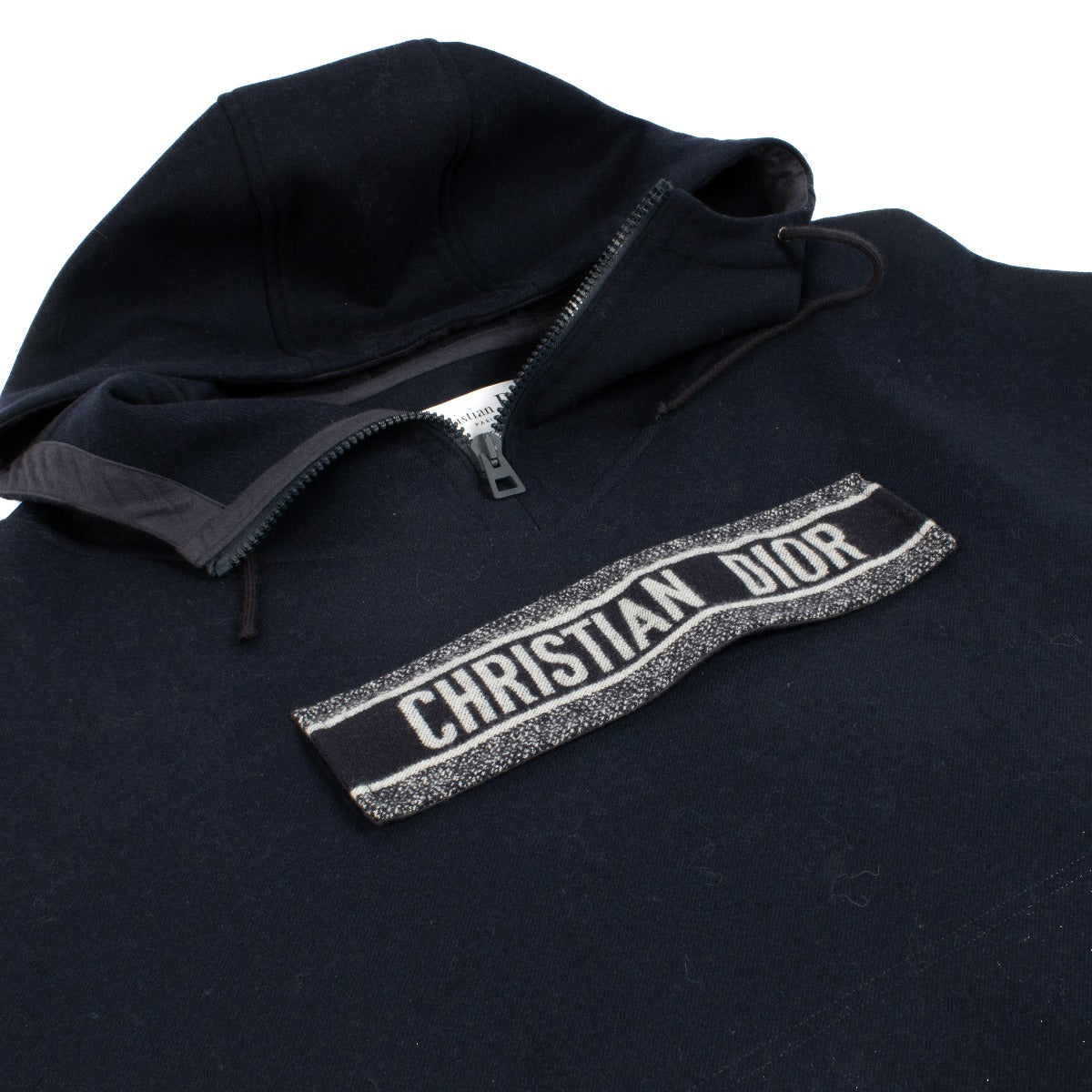 Dior Blue Wool Logo Hooded Poncho - Size L