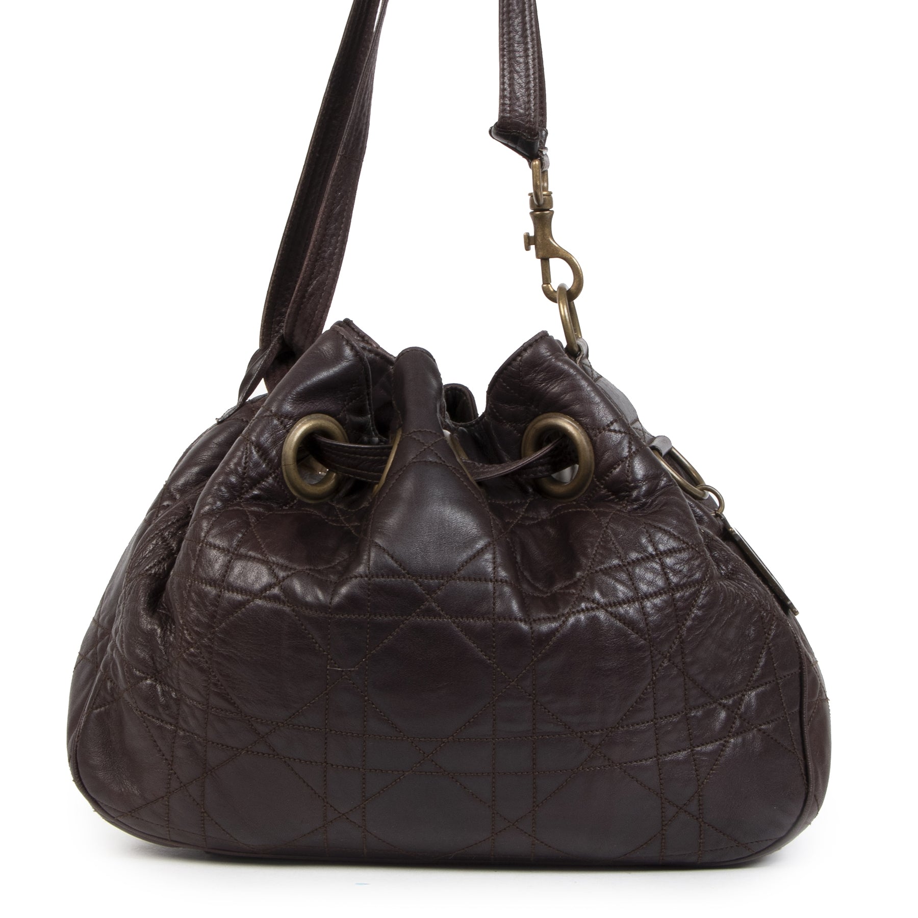 Christian Dior Cannage Leather Brown Bucket Bag