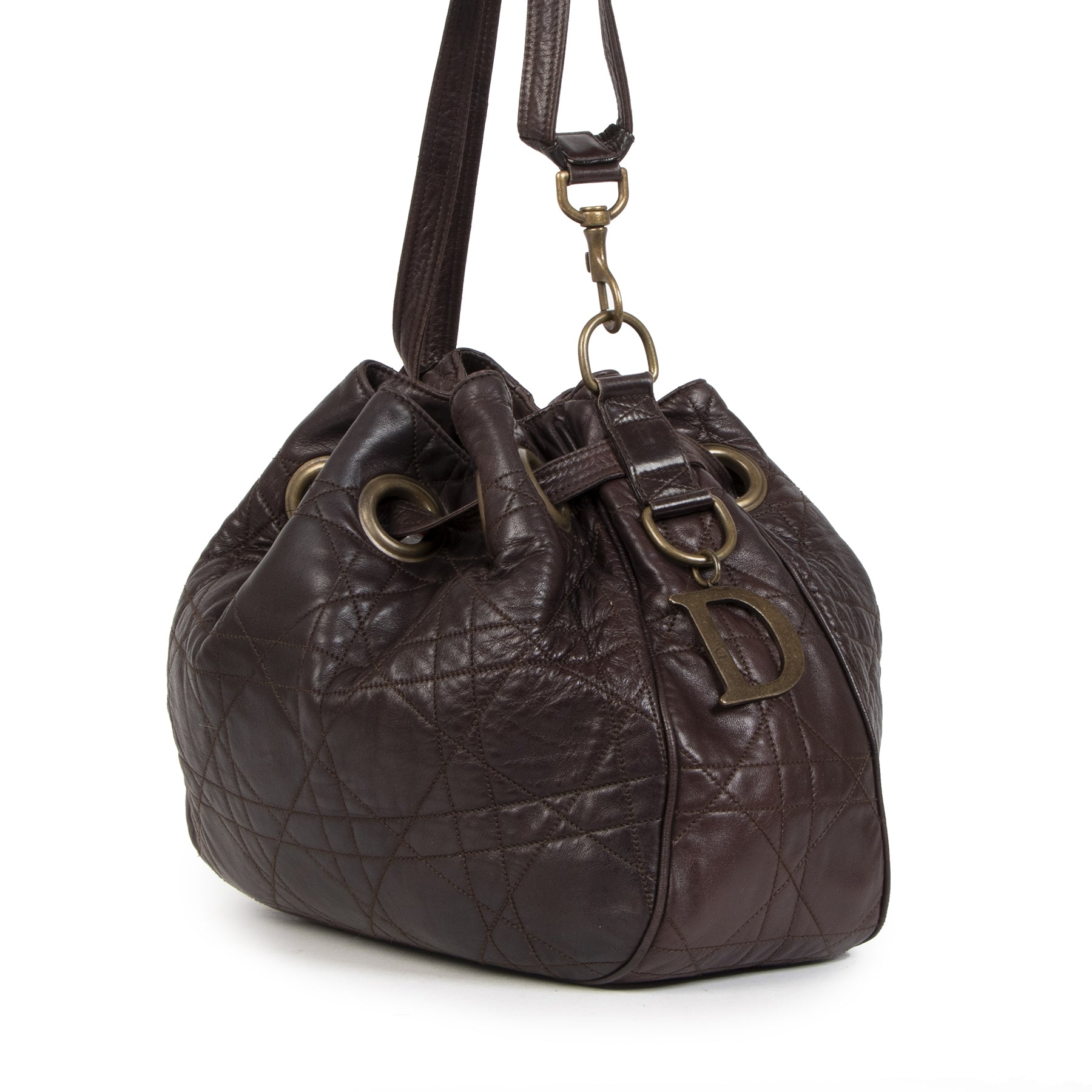 Christian Dior Cannage Leather Brown Bucket Bag