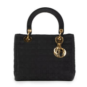 shop safe online Lady Dior Black Quilted Cannage Nylon Medium Top Handle Bag