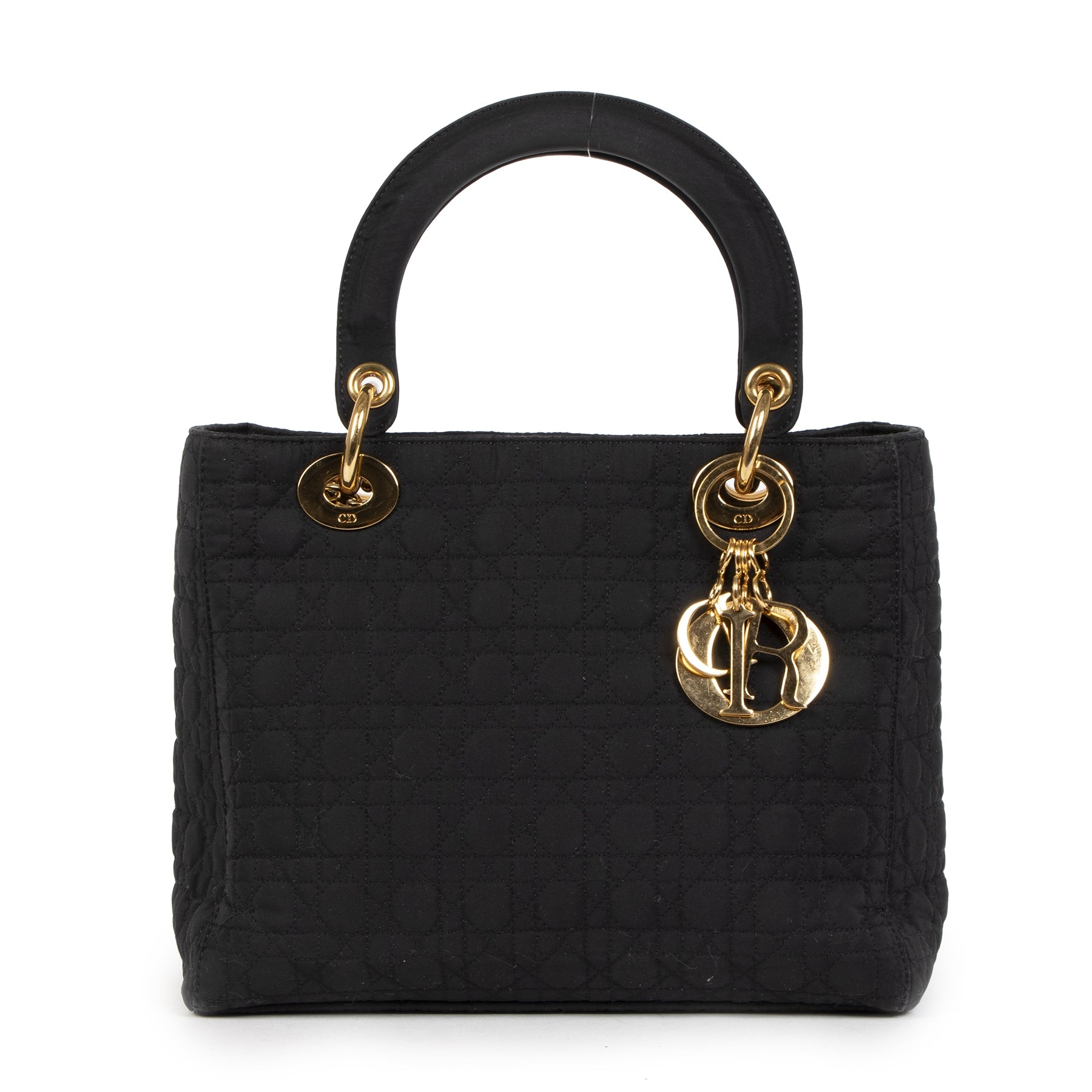 shop safe online Lady Dior Black Quilted Cannage Nylon Medium Top Handle Bag