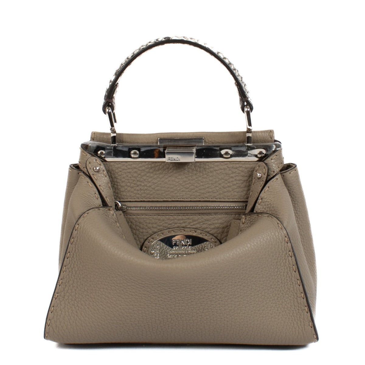 Shop 100% authentic Fendi Dove Grey Leather Selleria Peekaboo Mini Bag at Labellov.com.
