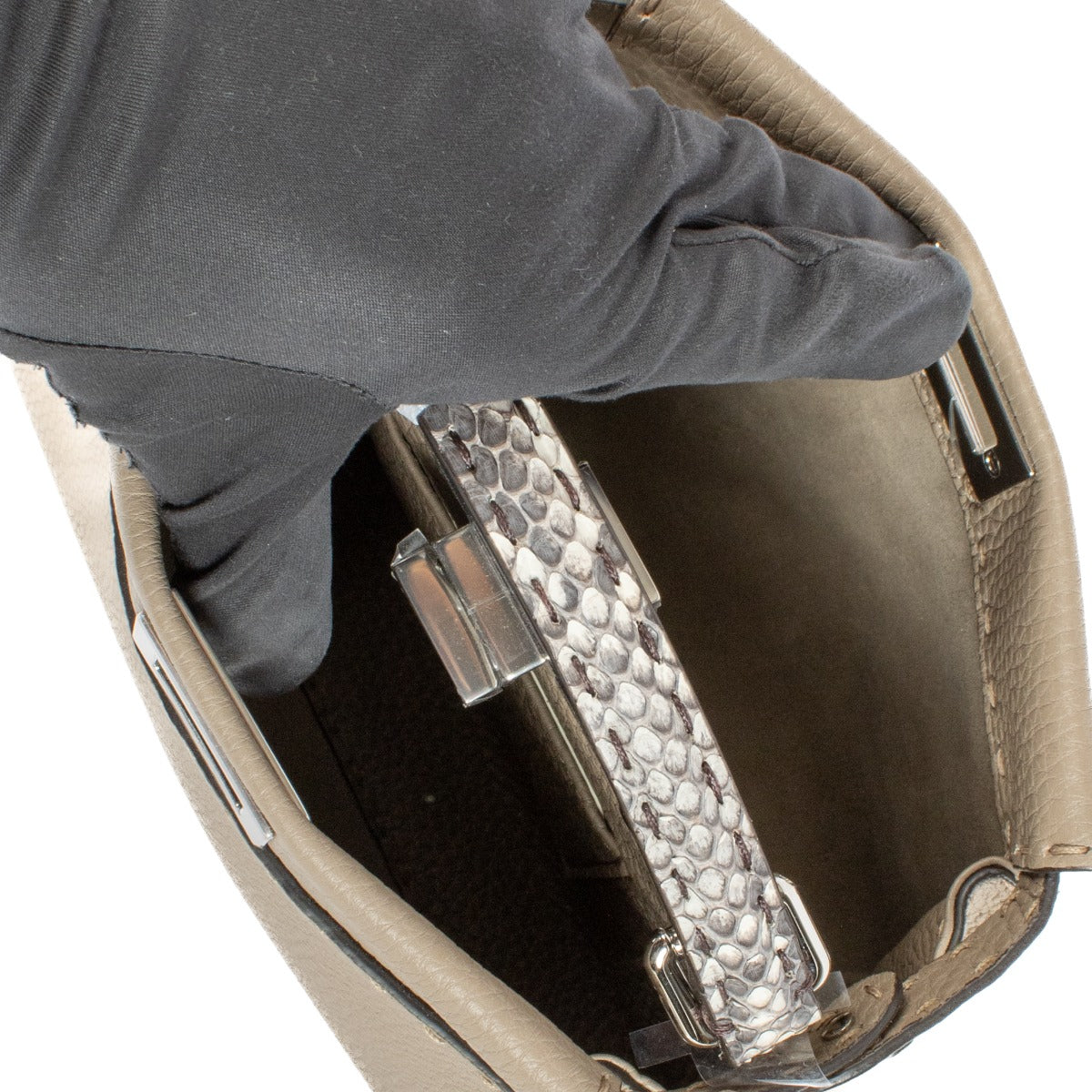 Shop 100% authentic Fendi Dove Grey Leather Selleria Peekaboo Mini Bag at Labellov.com.
