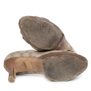 Gucci Canvas Monogram Peep Toe Wooden Heel Pumps - Size 37,5
