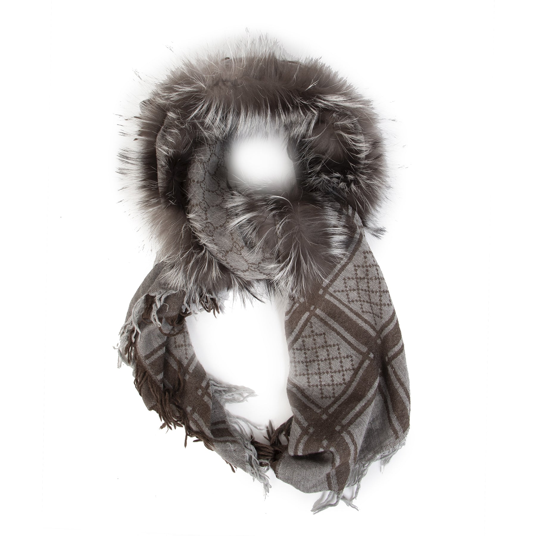 Authentic second-hand vintage Gucci Survie Monogram Wool Fur Scarf buy online webshop LabelLOV