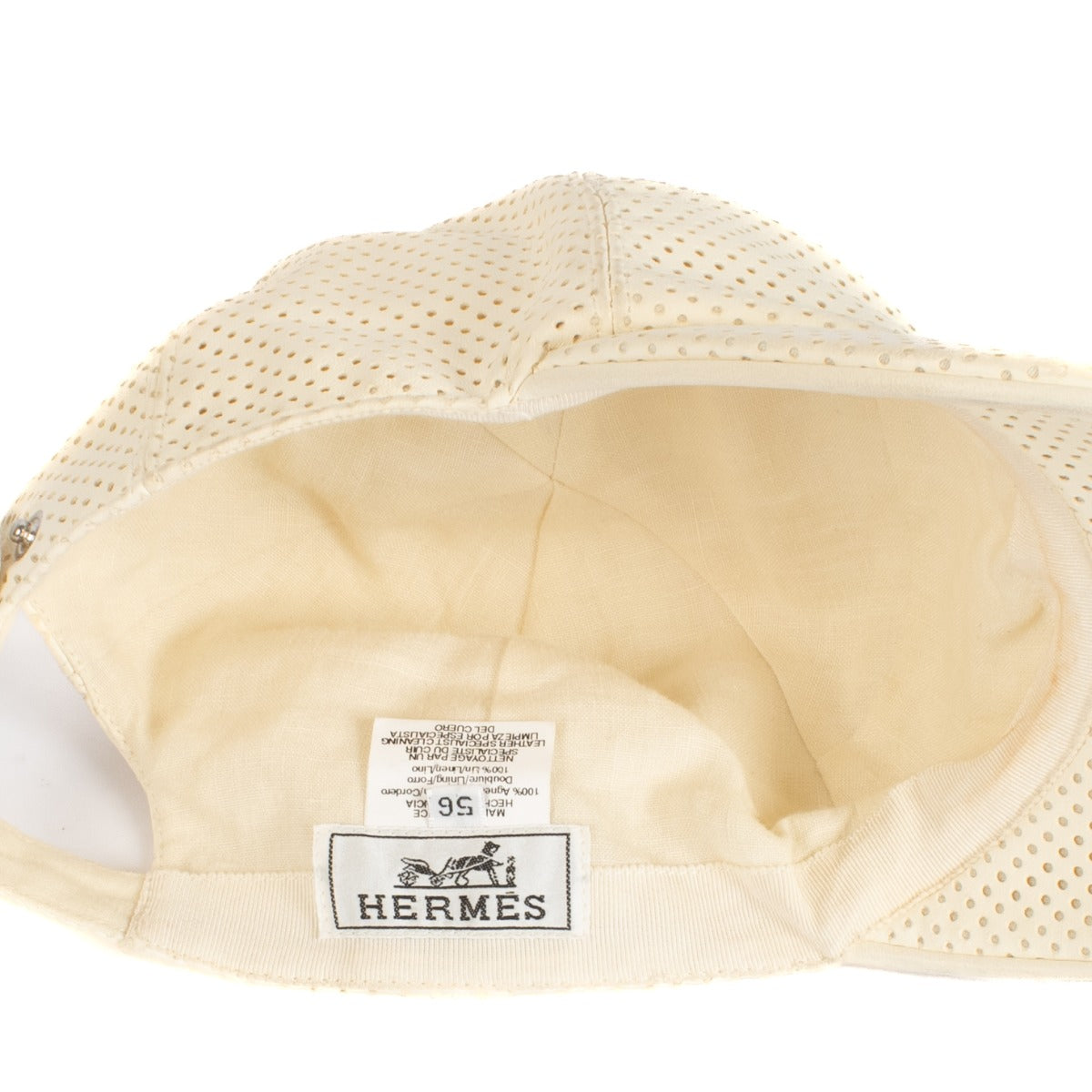 Shop safe online at Labellov in Antwerp, Brussels and knokke this 100% authentic second hand Hermès White Perforated Leather Cap - Size 56