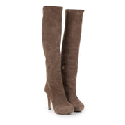 Authentic secondhand Prada Beige Suede Knee Boots - size 37,5 designer shoes boots high heels designer brands fashion luxury vintage webshop safe secure online shopping worldwide shipping delivery Antwerp Belgium