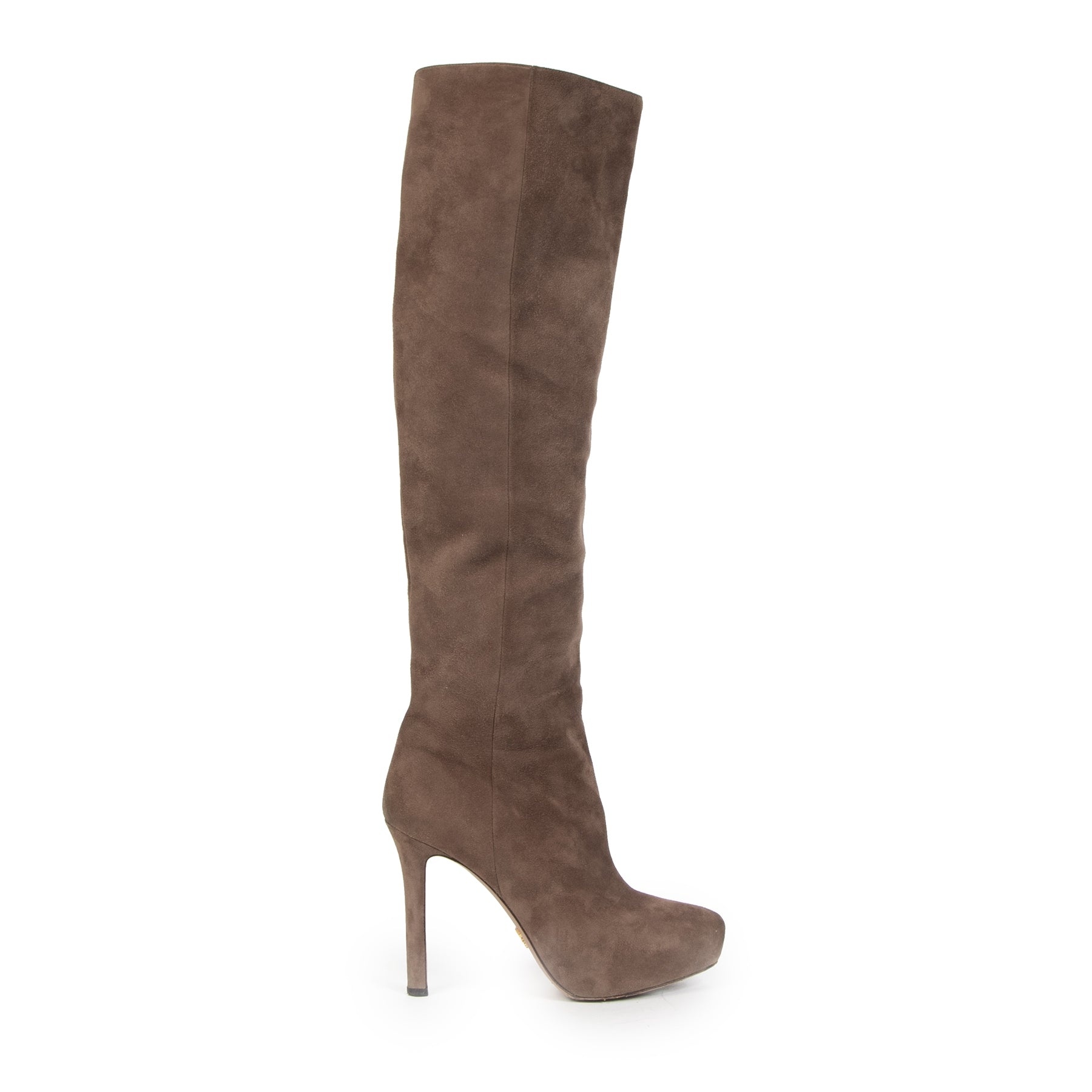 Authentieke Tweedehands Prada Beige Suede Knee Boots - size 37,5 juiste prijs veilig online shoppen luxe merken webshop winkelen Antwerpen België mode fashion