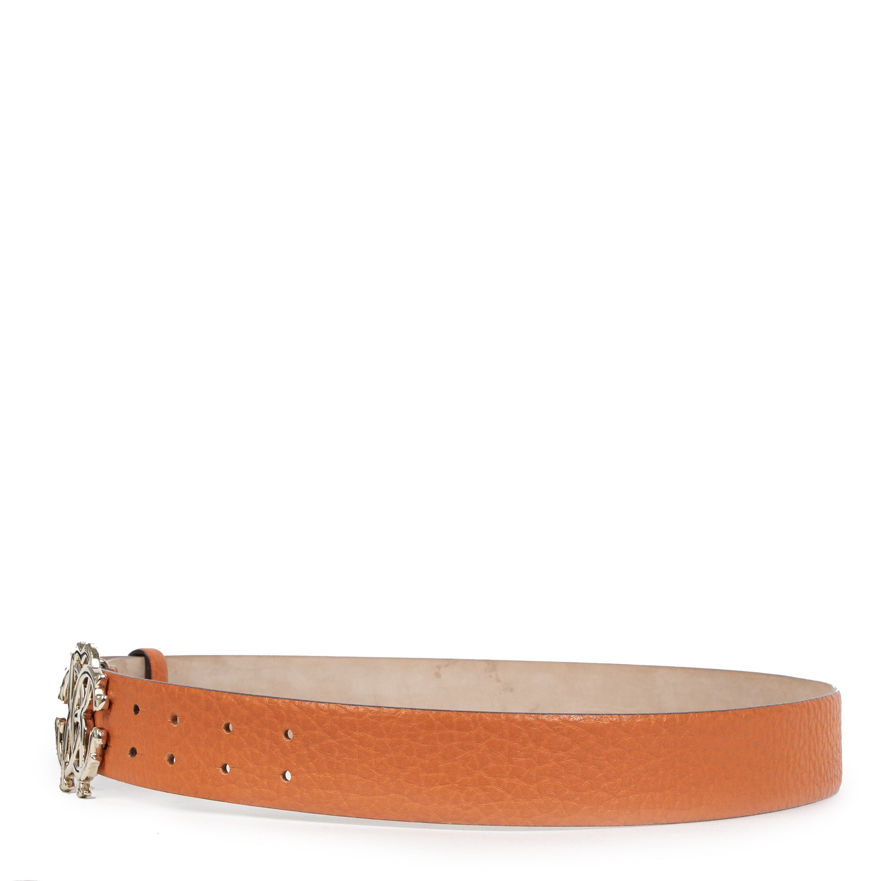 Authentieke Tweedehands Roberto Cavalli Orange Leather Belt juiste prijs veilig online shoppen luxe merken webshop winkelen Antwerpen België mode fashion