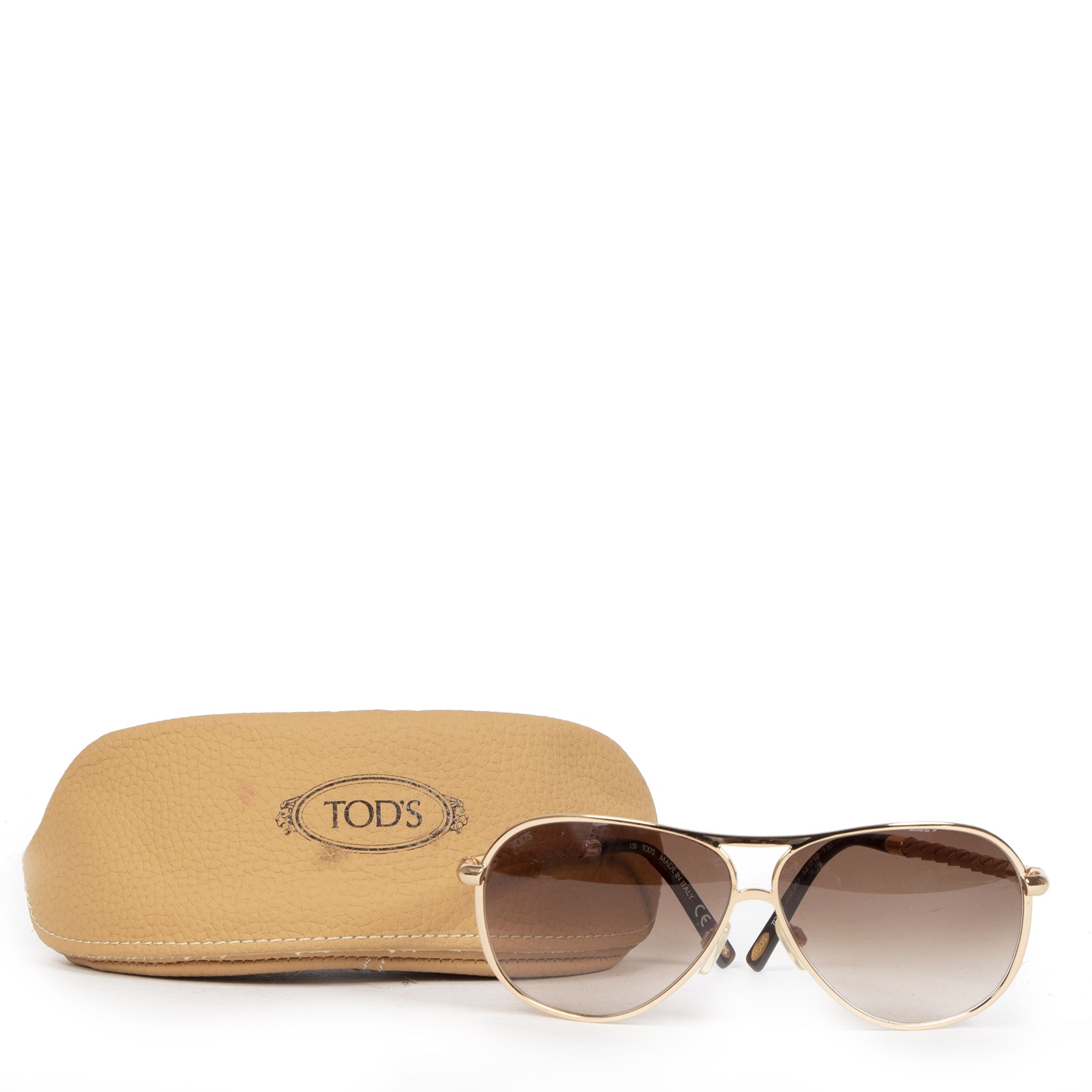 Authentic secondhand TOD'S Leather Woven Temple Aviator Sunglasses designer accessories designer brands luxury vintage webshop fashion safe secure online shopping worldwide shipping