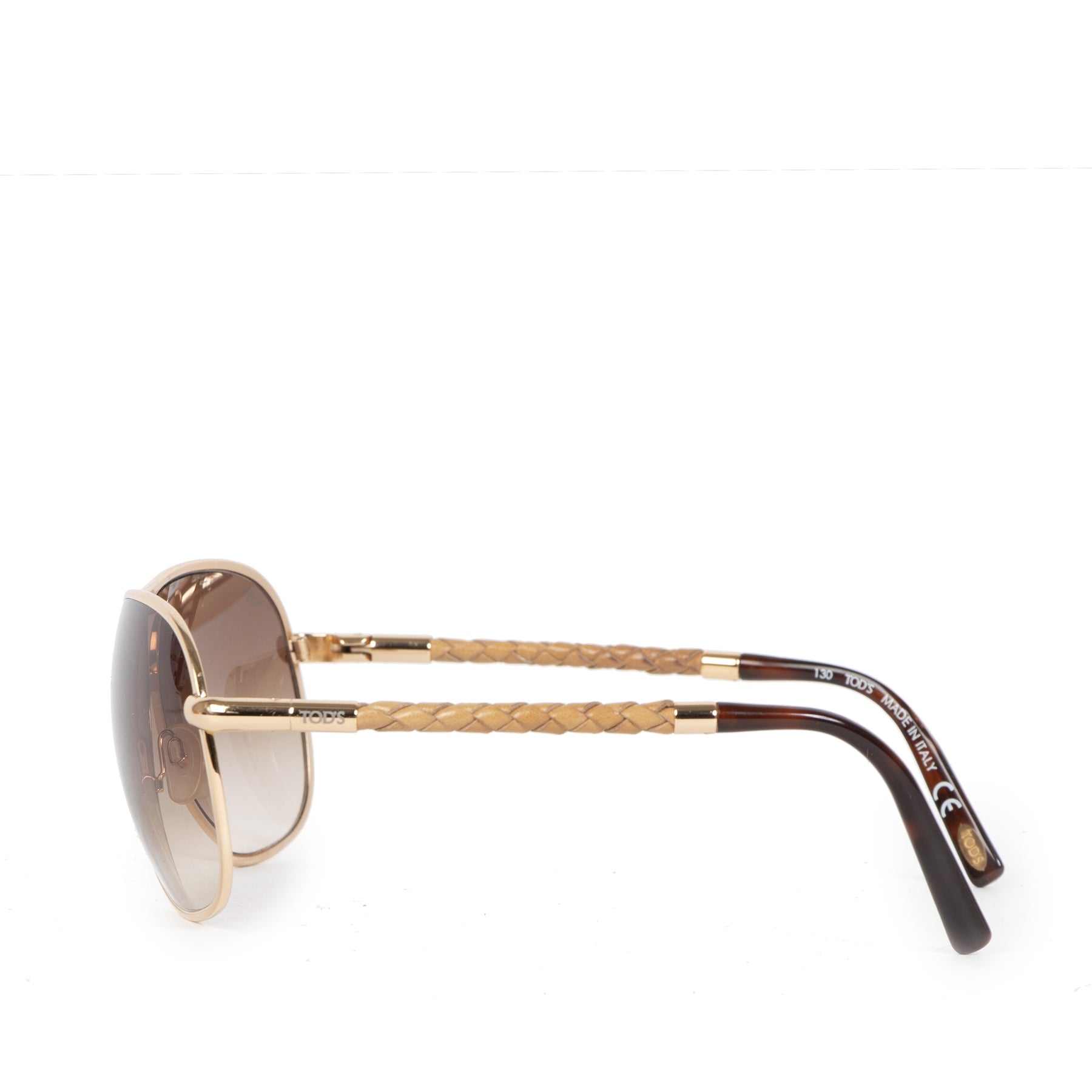 Authentic secondhand TOD'S Leather Woven Temple Aviator Sunglasses designer accessories designer brands luxury vintage webshop fashion safe secure online shopping worldwide shipping