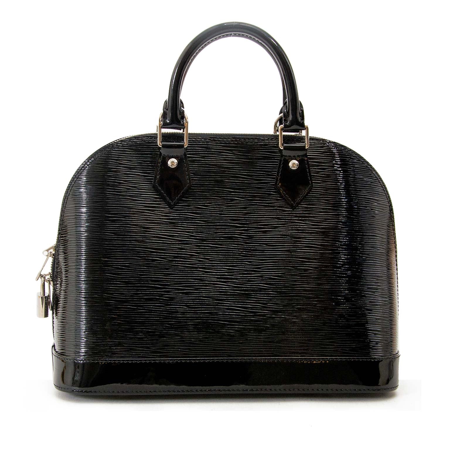 Louis Vuitton Electric Black Patent Epi Leather Alma now for sale at labellov vintage fashion webshop belgium