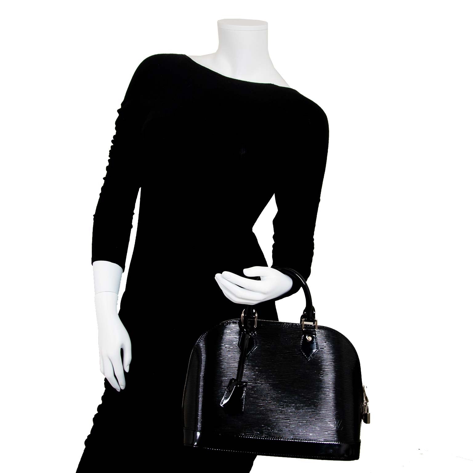 Louis Vuitton Electric Black Patent Epi Leather Alma now for sale at labellov vintage fashion webshop belgium