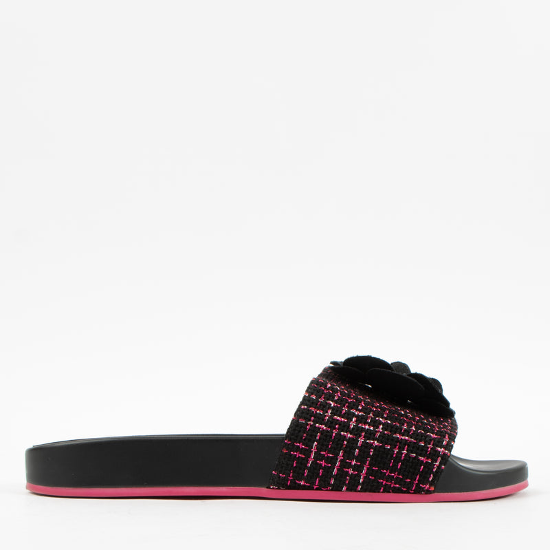 Shop the authentic Chanel 17S Black/Pink Tweed Slides on Labellov.com.