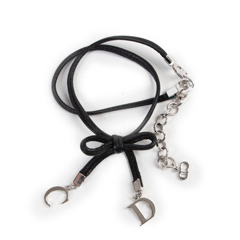 Shop safe online authentic Christian Dior Black Leather Choker Necklace at Labellov.com