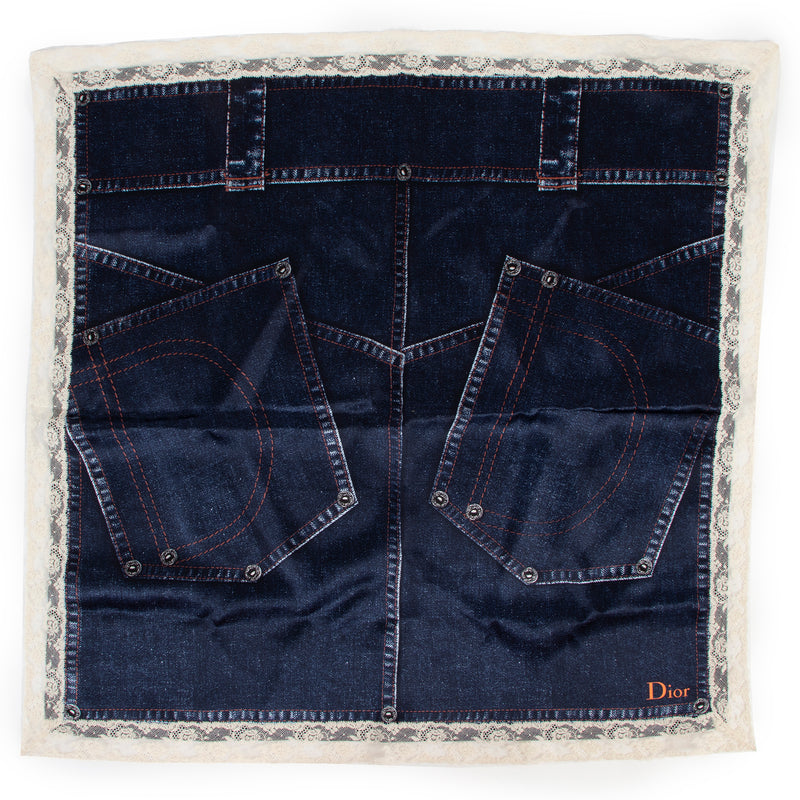 Shop safe online at Labellov in Antwerp this 100% authentic Christian Dior Jeans Pattern Silk Scarf