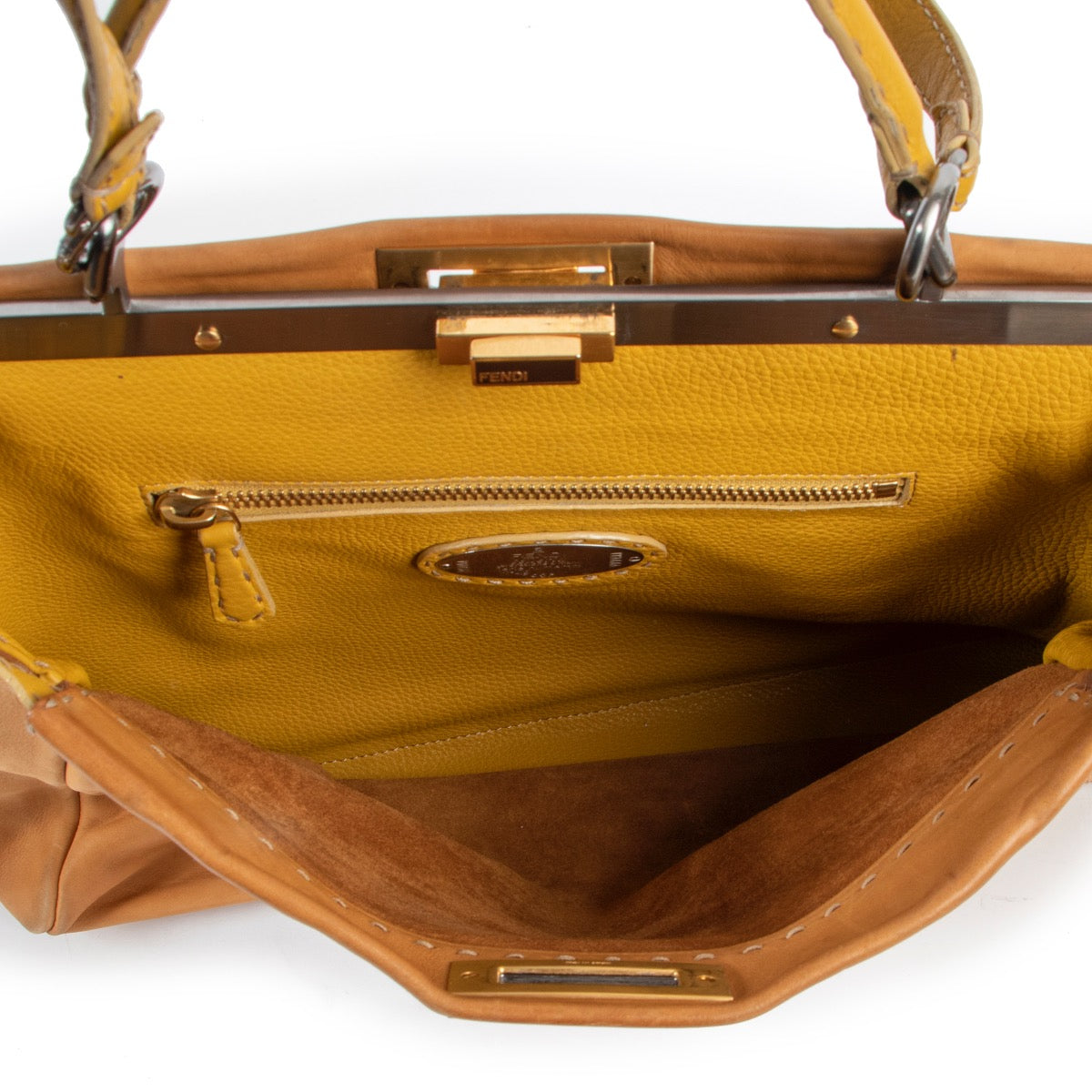 Shop safe online 100% authentic second hand Fendi Camel Large Peekaboo Shoulder Bag at the right price at Labellov in Antwerp.