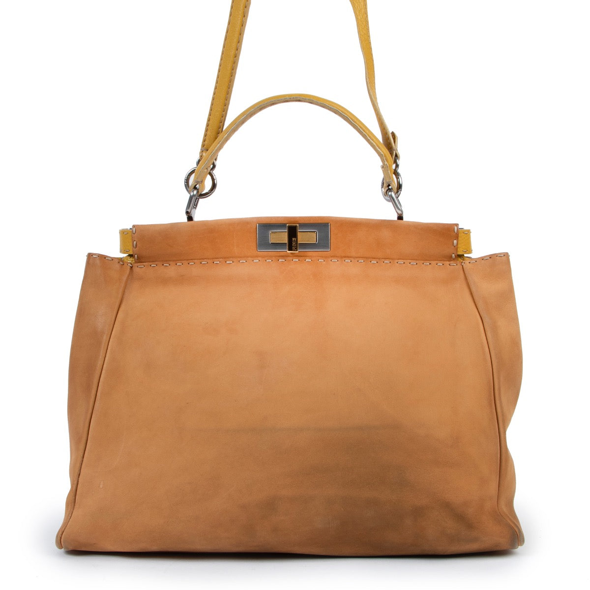 Shop safe online 100% authentic second hand Fendi Camel Large Peekaboo Shoulder Bag at the right price at Labellov in Antwerp.