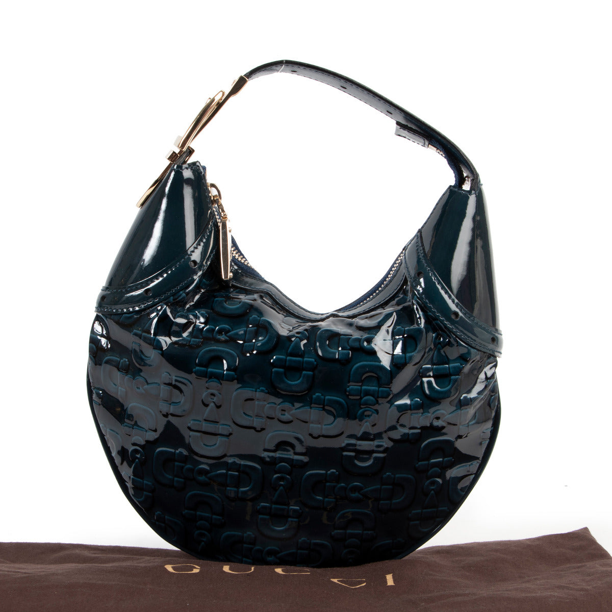 Sac Gucci Mini Horsebit en vinyle bleu pétrole à logo