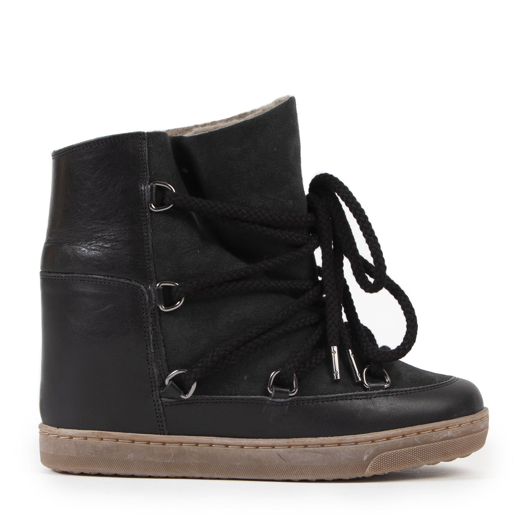 Isabel Marant 'Nowles' Black Shearling Boots for sale at labellov secondhand luxury in Antwerp Belgium