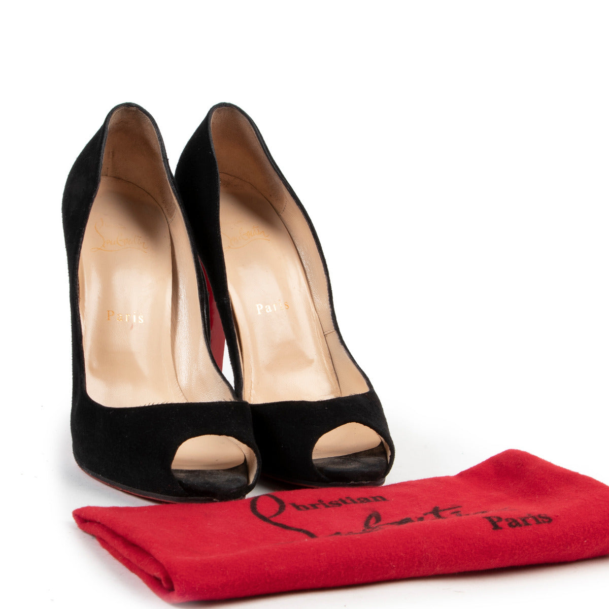Escarpins peep-toe Christian Louboutin en daim noir - taille 39,5