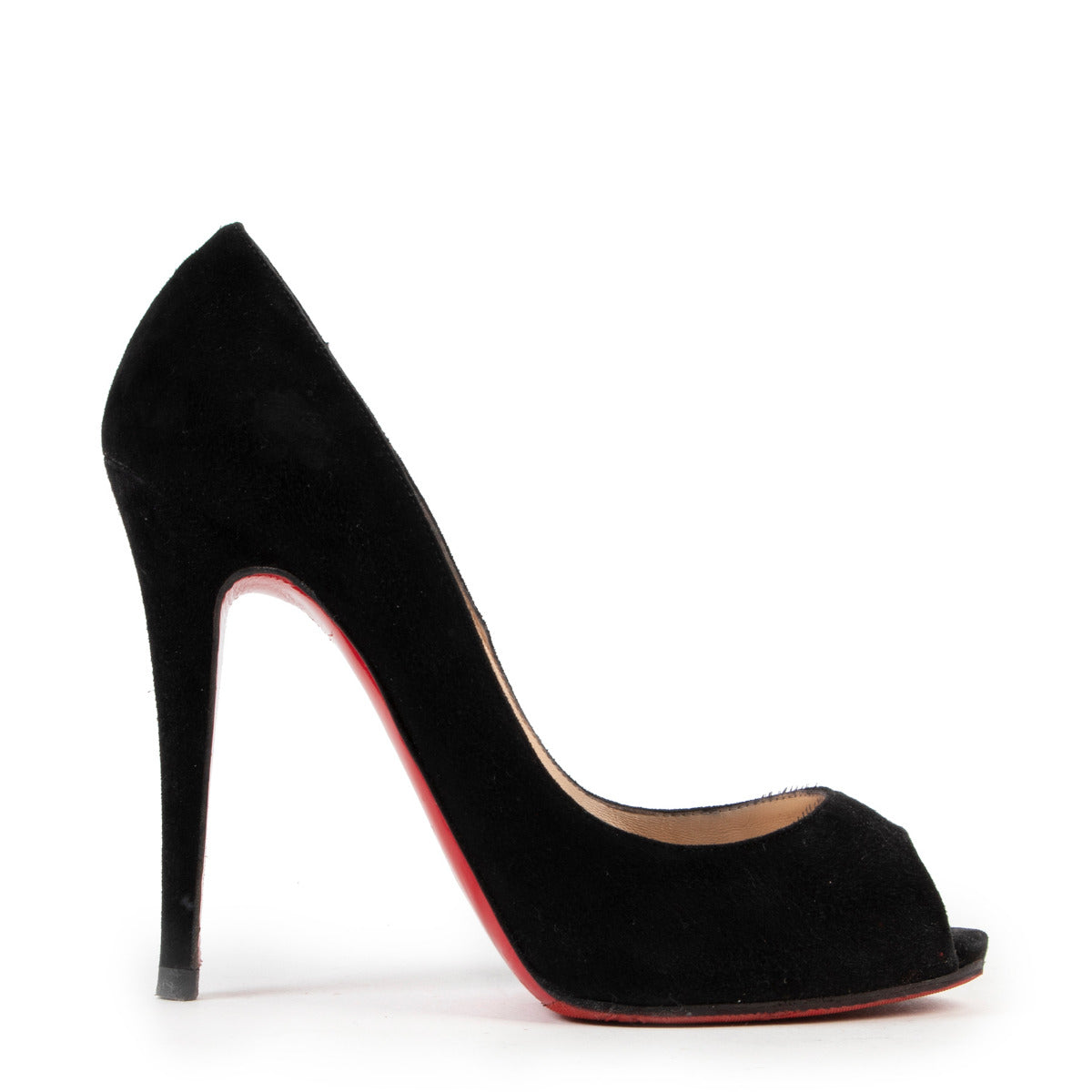 Escarpins peep-toe Christian Louboutin en daim noir - taille 39,5