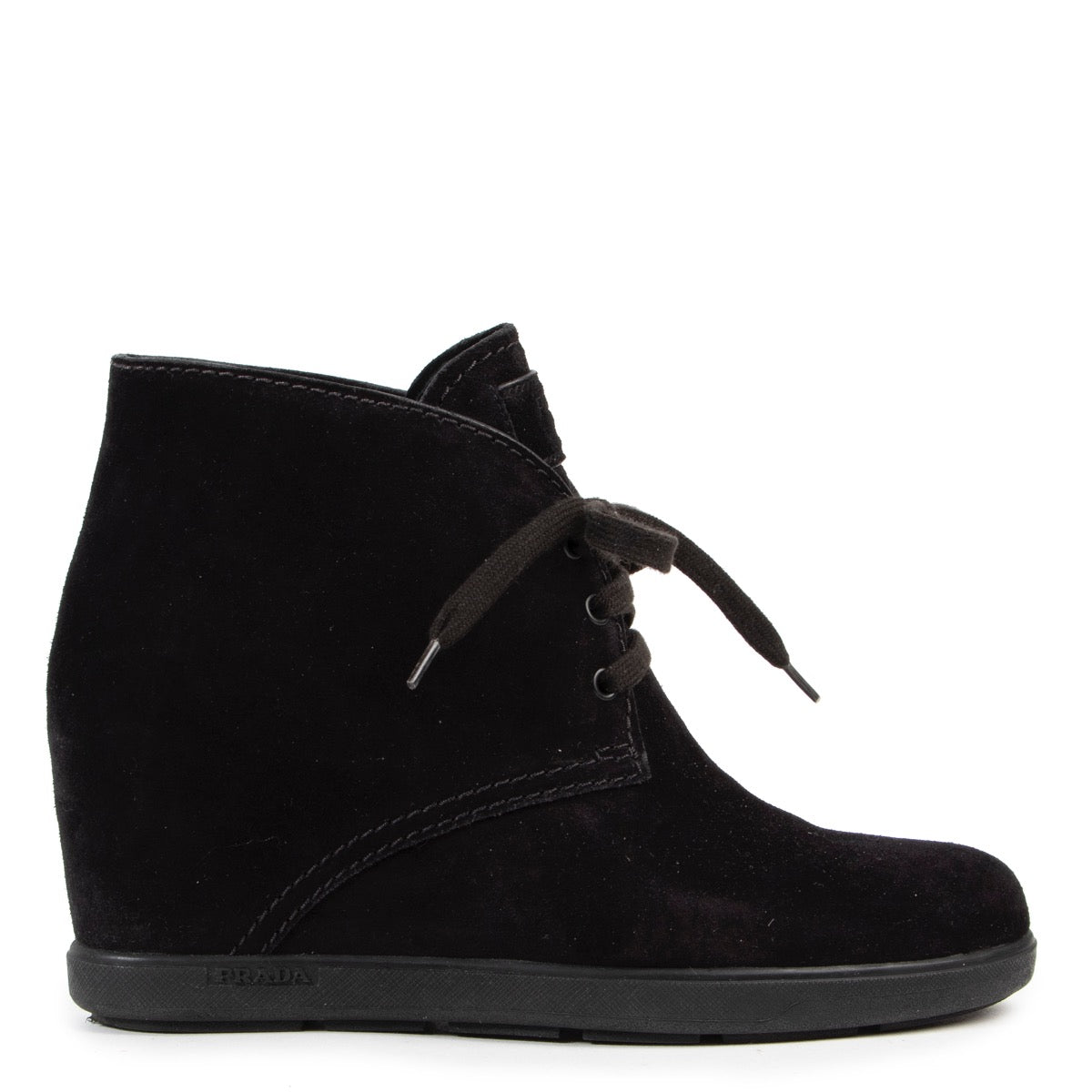 Shop online second hand Prada black suede wedge boots.