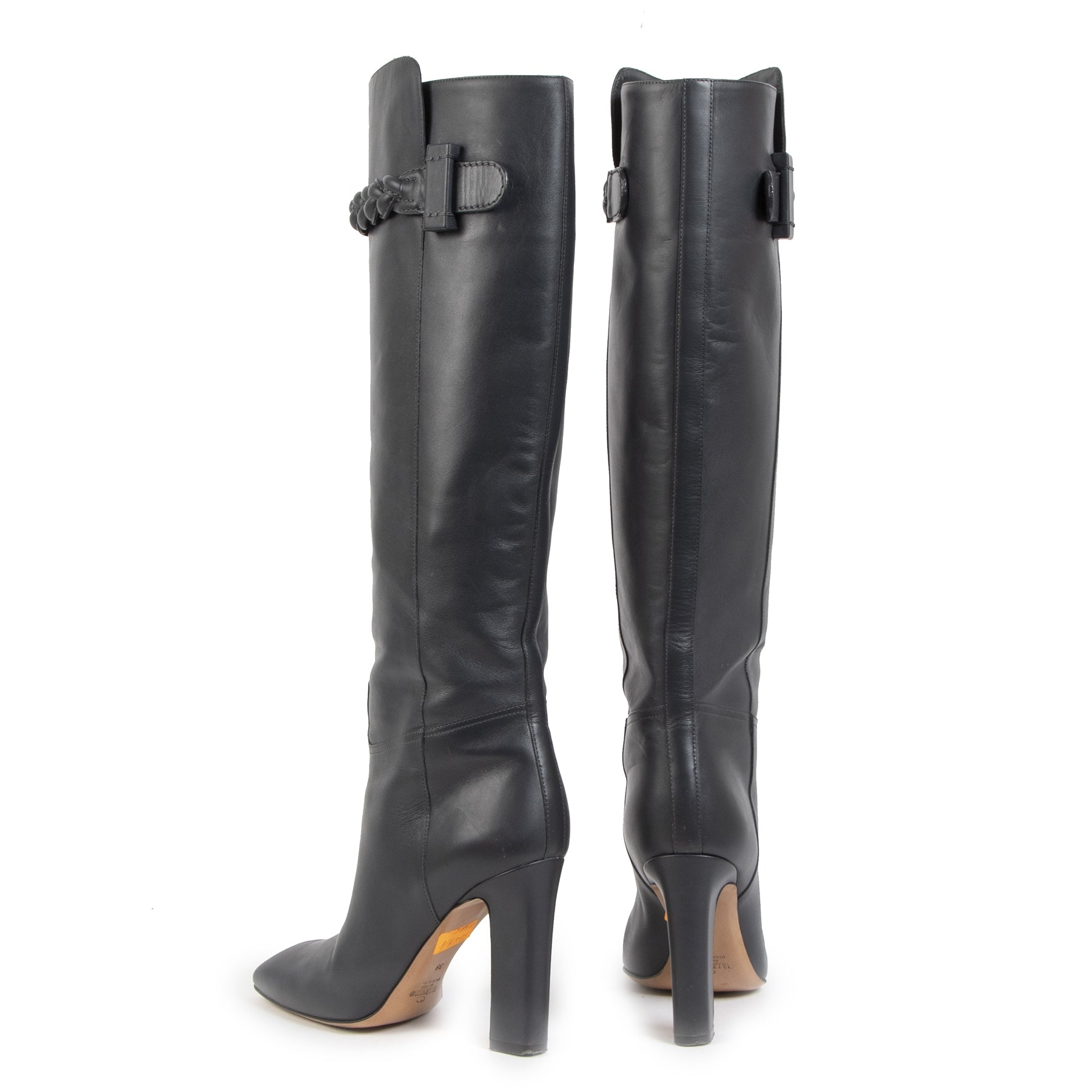 Authentieke Tweedehands Valentino Dark Grey Knee High Braided Boots - Size 38 juiste prijs veilig online shoppen luxe merken webshop winkelen Antwerpen België mode fashion