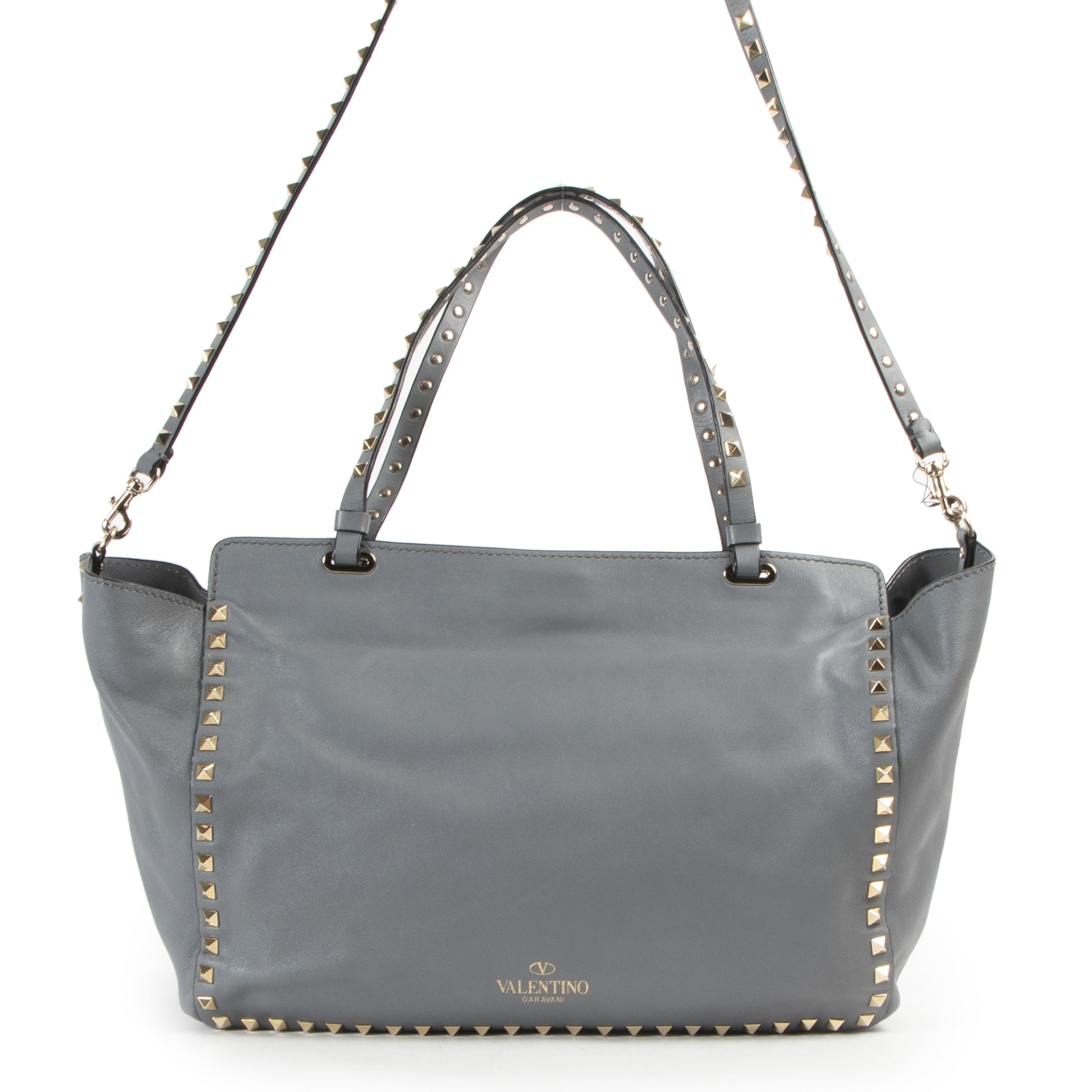 Valentino Garavani Blue Rockstud Shopper. Authentieke tweedehands Valentino Garavani handtassen bij LabelLOV Antwerpen. Authentique seconde-main luxury en ligne webshop LabelLOV. Authentic preloved Valentino Garavani handbags at LabelLOV Antwerp.