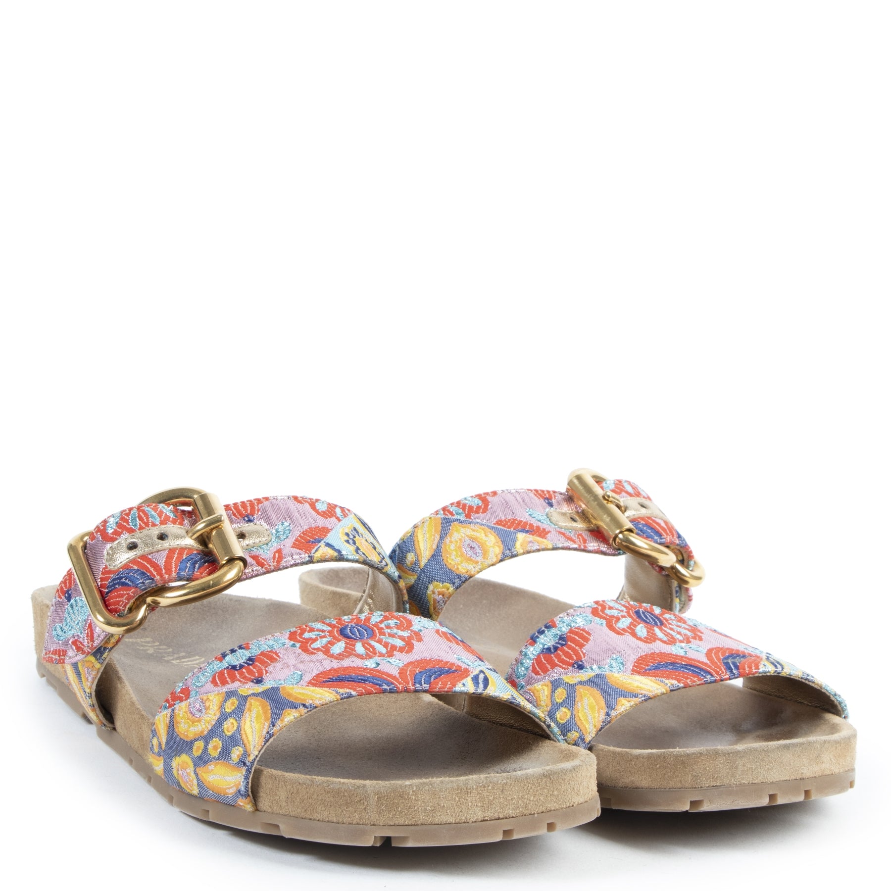 Authentic secondhand Prada Multicolor Embroidered Foot Bed Sandals - Size 38,5 designer shoes fashion luxury vintage webshop safe secure online shopping