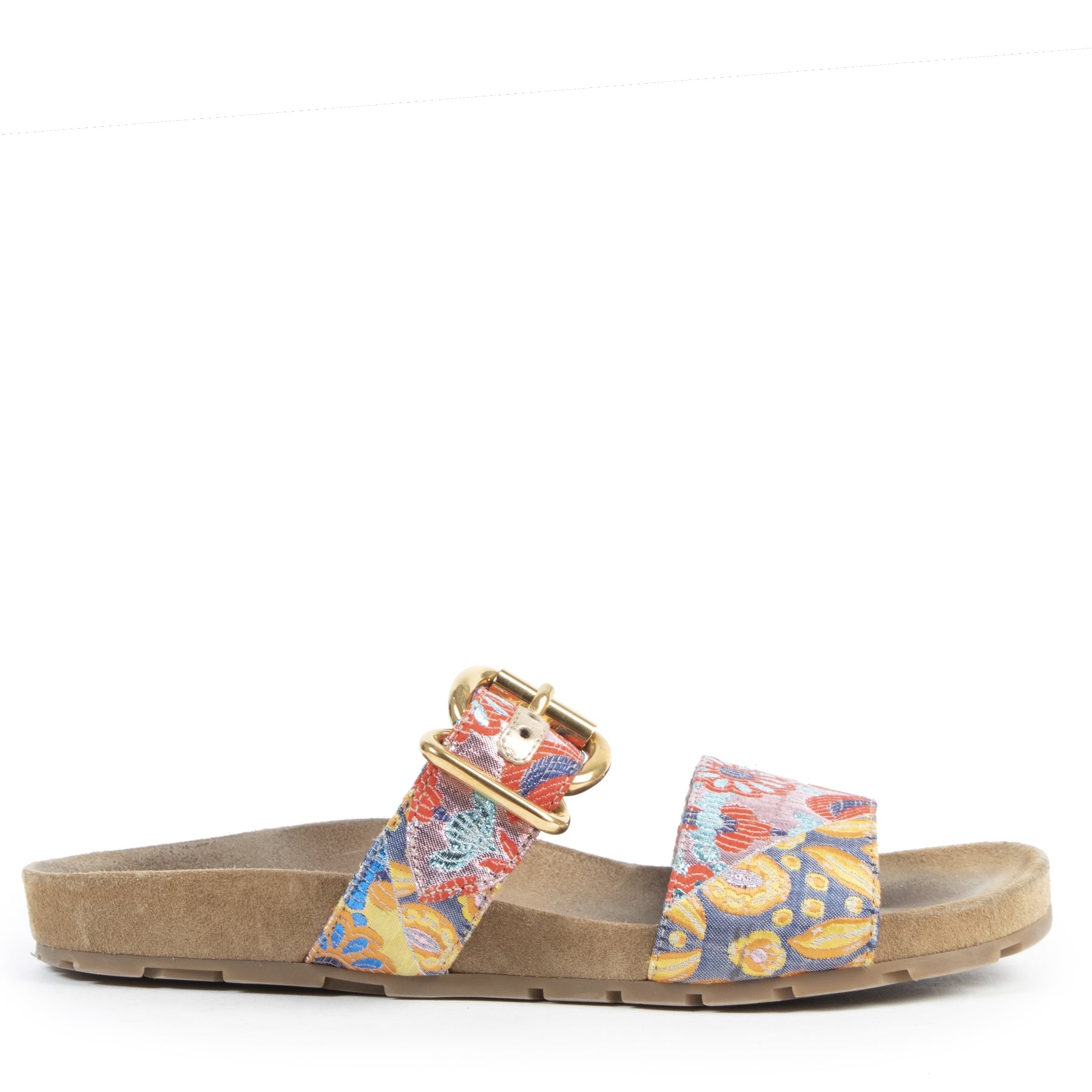 Authentic secondhand Prada Multicolor Embroidered Foot Bed Sandals - Size 38,5 designer shoes fashion luxury vintage webshop safe secure online shopping