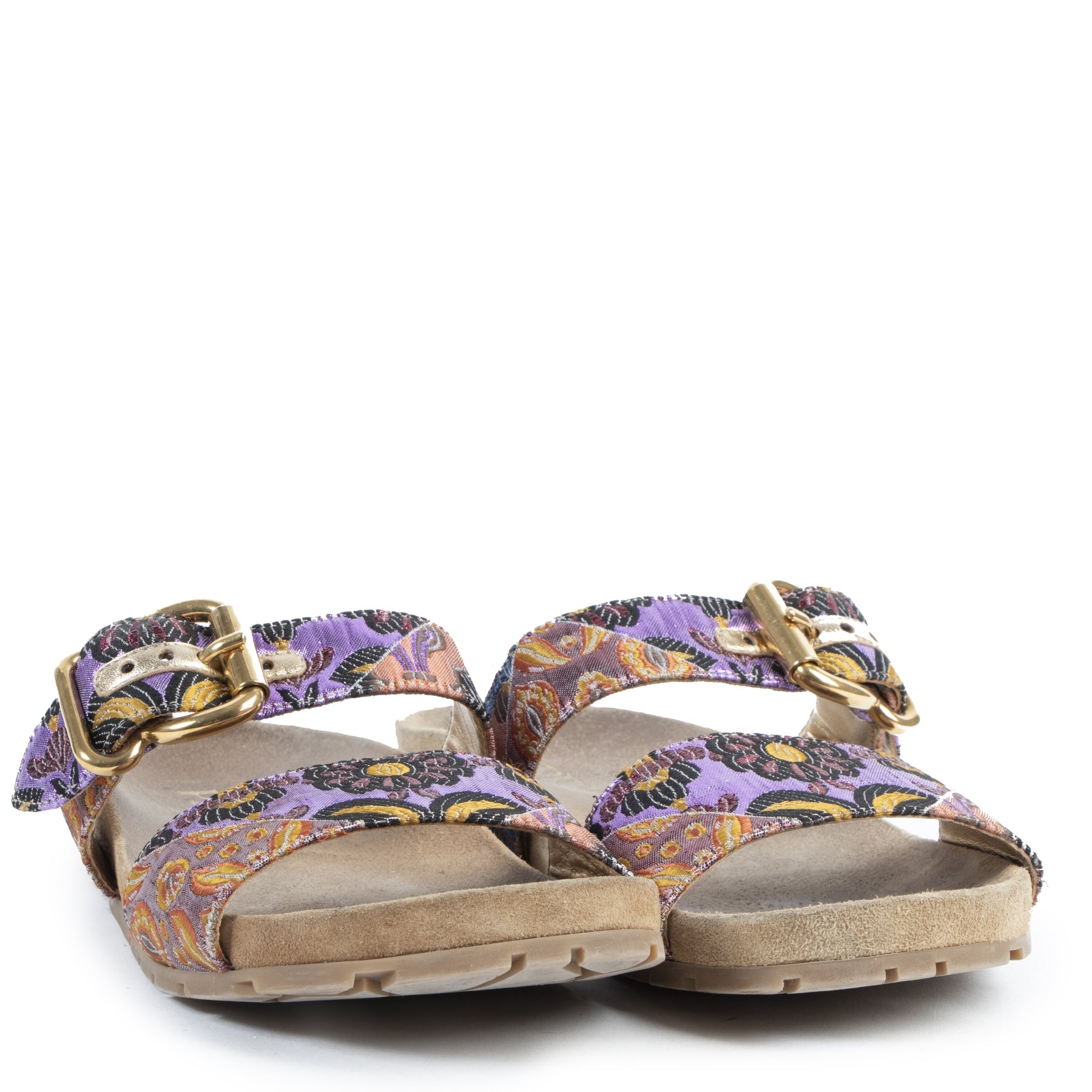 Authentieke Tweedehands Prada Purple Floral Embroidered Sandals - Size 38,5 juiste prijs veilig online shoppen luxe merken webshop winkelen Antwerpen België mode fashion