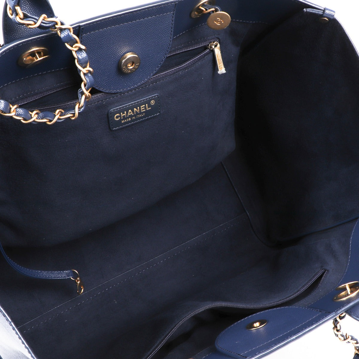Chanel Blue Calfskin Deauville Large Shopping Bag