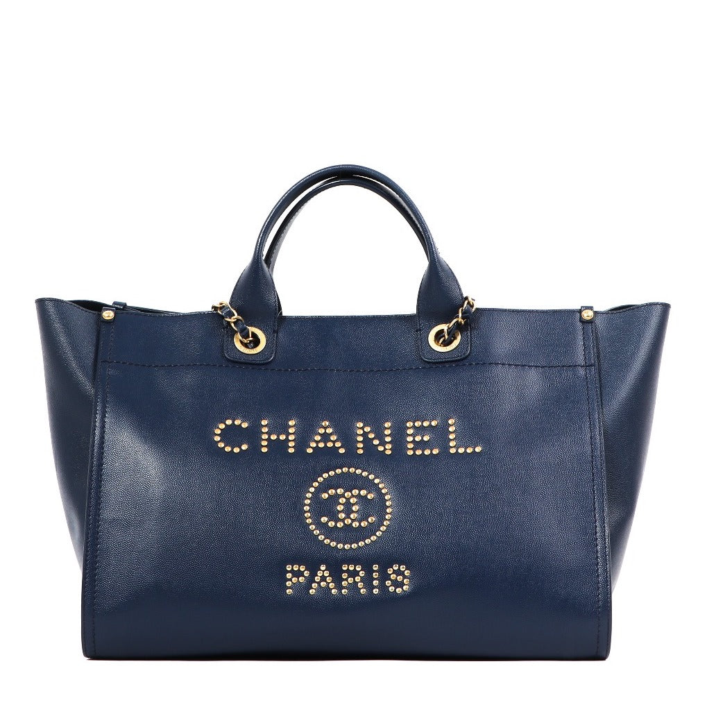 Chanel Blue Calfskin Deauville Large Shopping Bag