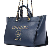 Chanel Blue Calfskin Deauville Large Shopping Bag