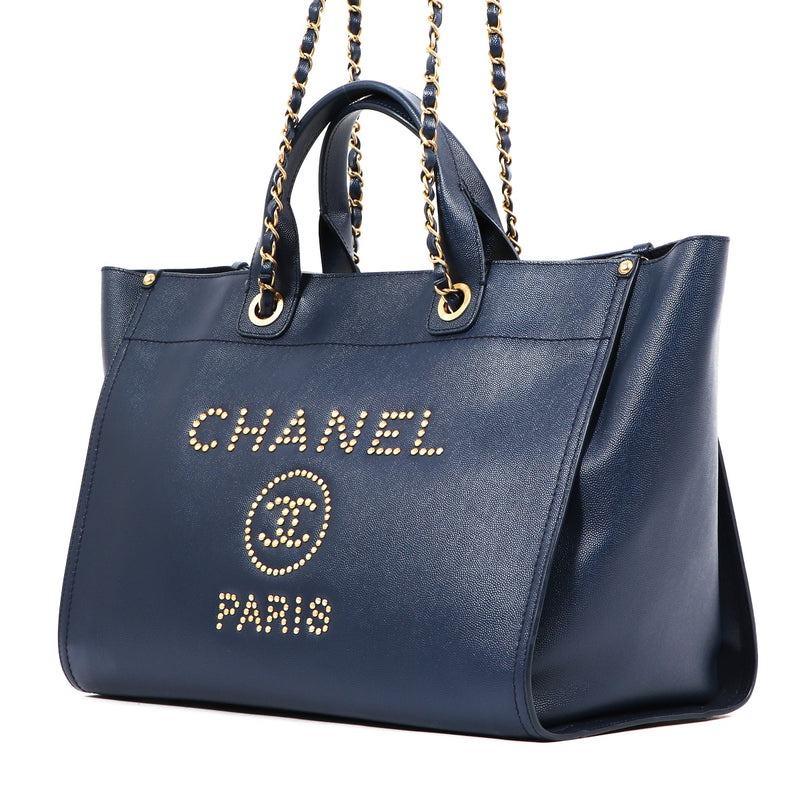 Chanel Blue Calfskin Deauville Large Shopping Bag