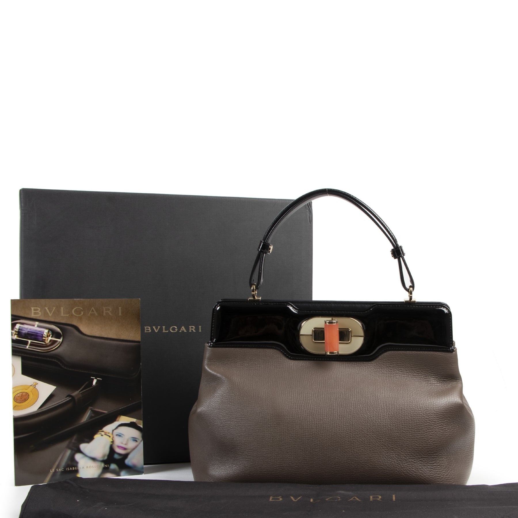 Authentic secondhand Bulgari Taupe Isabella Rosellini Tote Bag designer bags fashion luxury vintage webshop safe secure online shopping