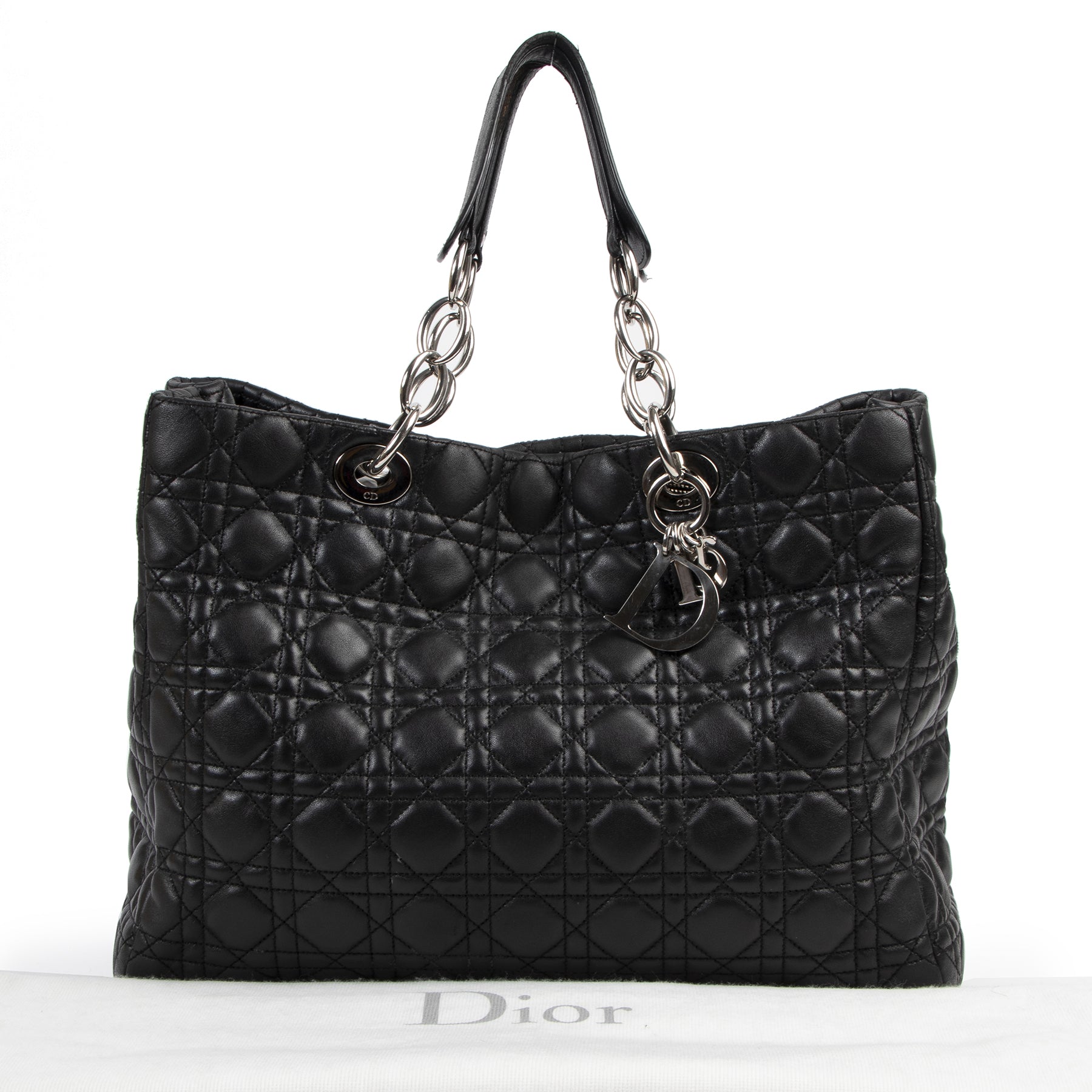 Christian Dior Cannage Lambskin Leather Soft Lady Dior Shopping Tote