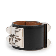 Buy an authentic second hand Hermès Collier de Chien Black Veau Chamonix Bracelet PHW in very good condition at Labellov