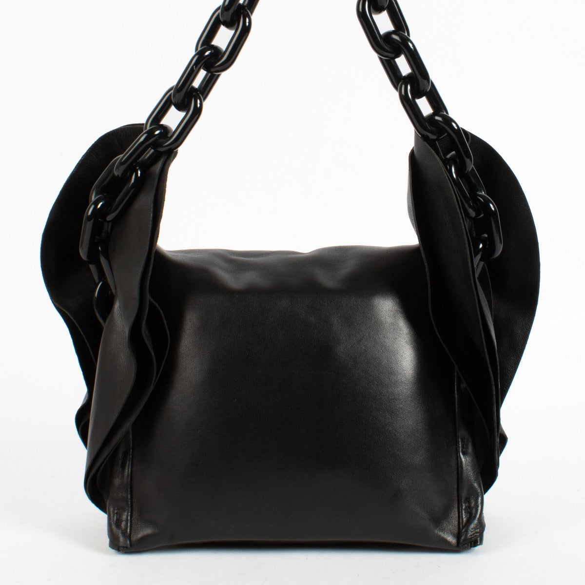 Shop the authentic Prada Black Ruffle Plexi Chain Bag second hand on Labellov.com.
