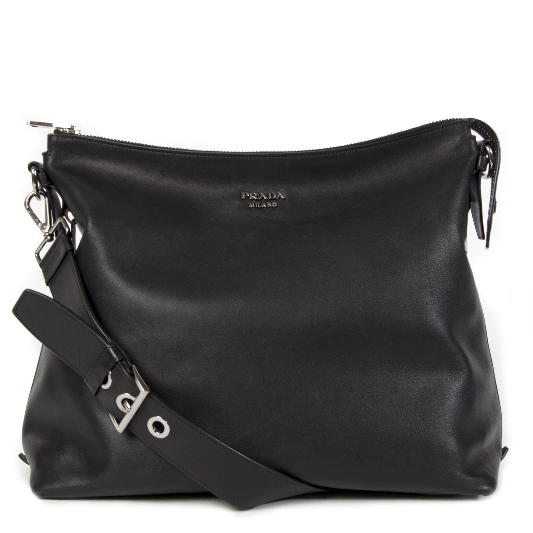 Authentique seconde main vintage Prada Black Zipper Shopper Bag achète en ligne webshop LabelLOV