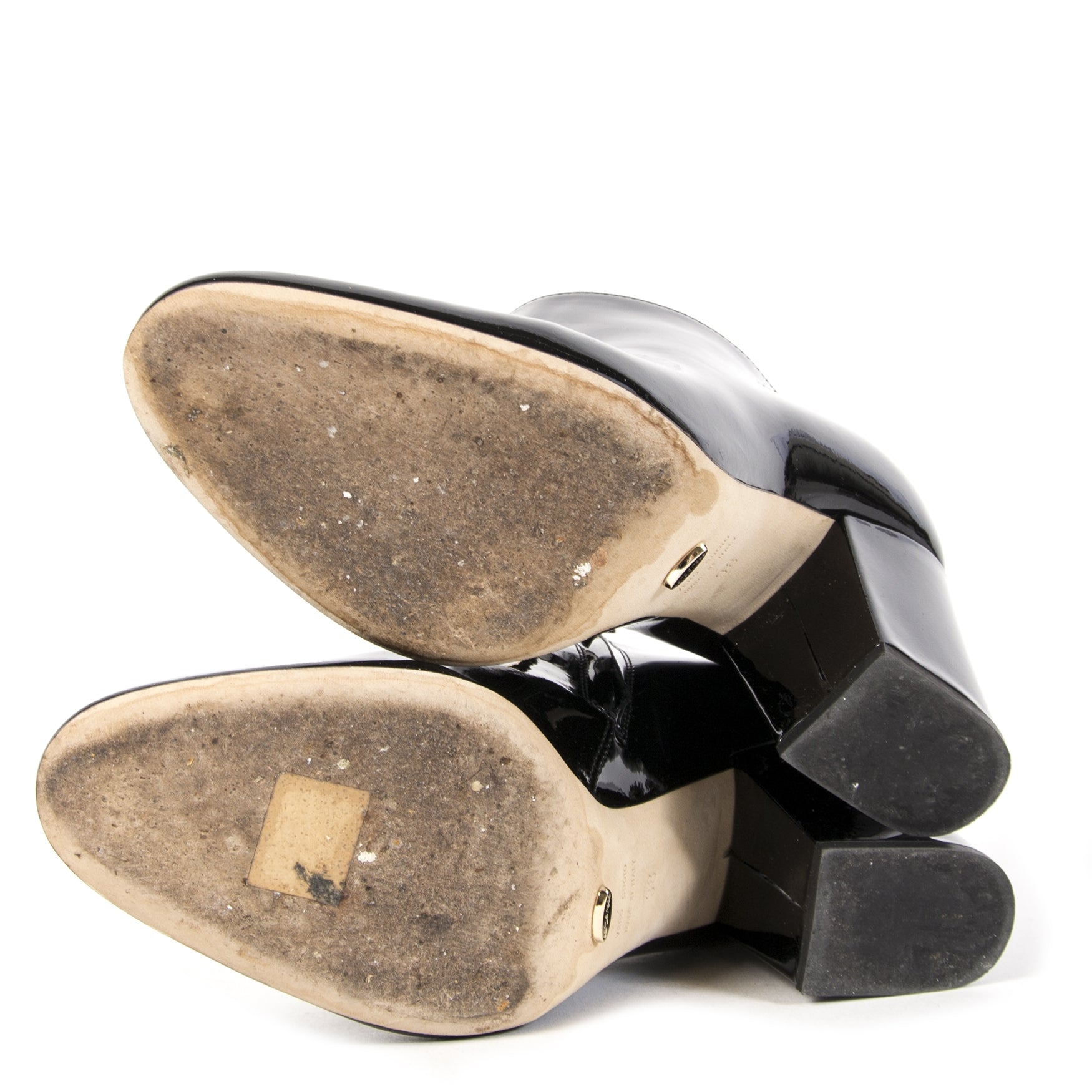 Authentieke tweedehands vintage Sergio Rossi Black Patent Leather Booties koop online webshop LabelLOV