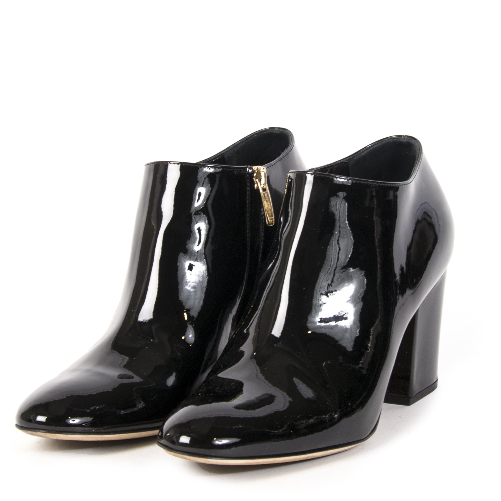 Authentique seconde main vintage Sergio Rossi Black Patent Leather Booties achète en ligne webshop LabelLOV