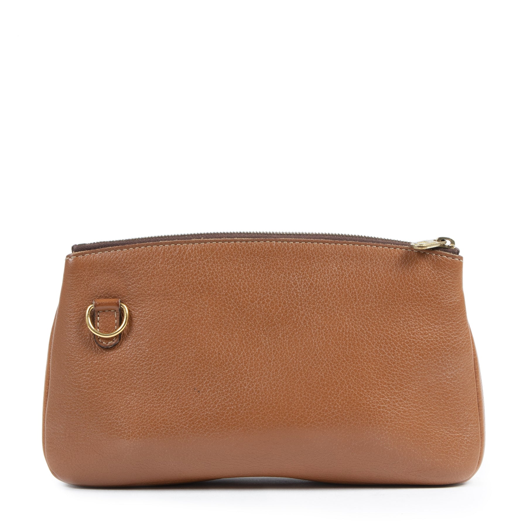Authentieke Tweedehands Delvaux Cognac Perforated Pouch juiste prijs veilig online shoppen luxe merken webshop winkelen Antwerpen België mode fashion